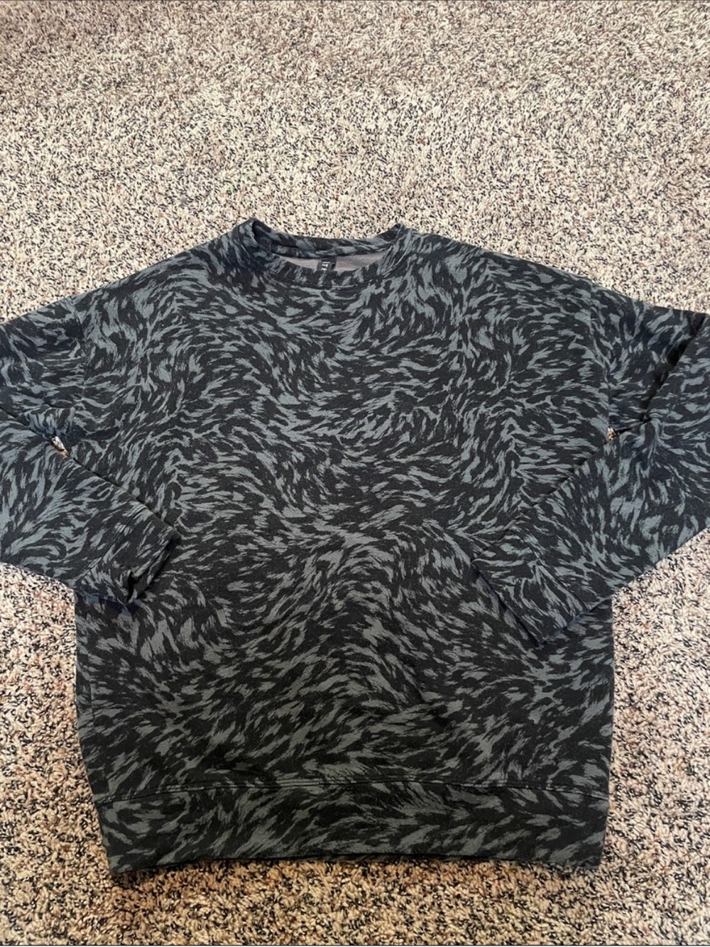 Athleta Relaxed Fit Black Gray Patterned Soft Crew Neck Sweatshirt XXS EUC